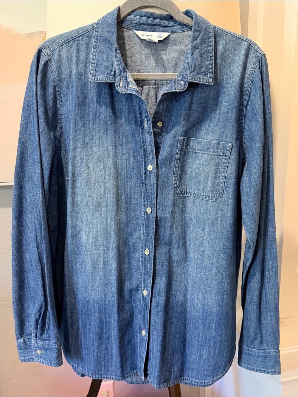 100% Cotton Old Navy Blue Denim Button-Down Shirt